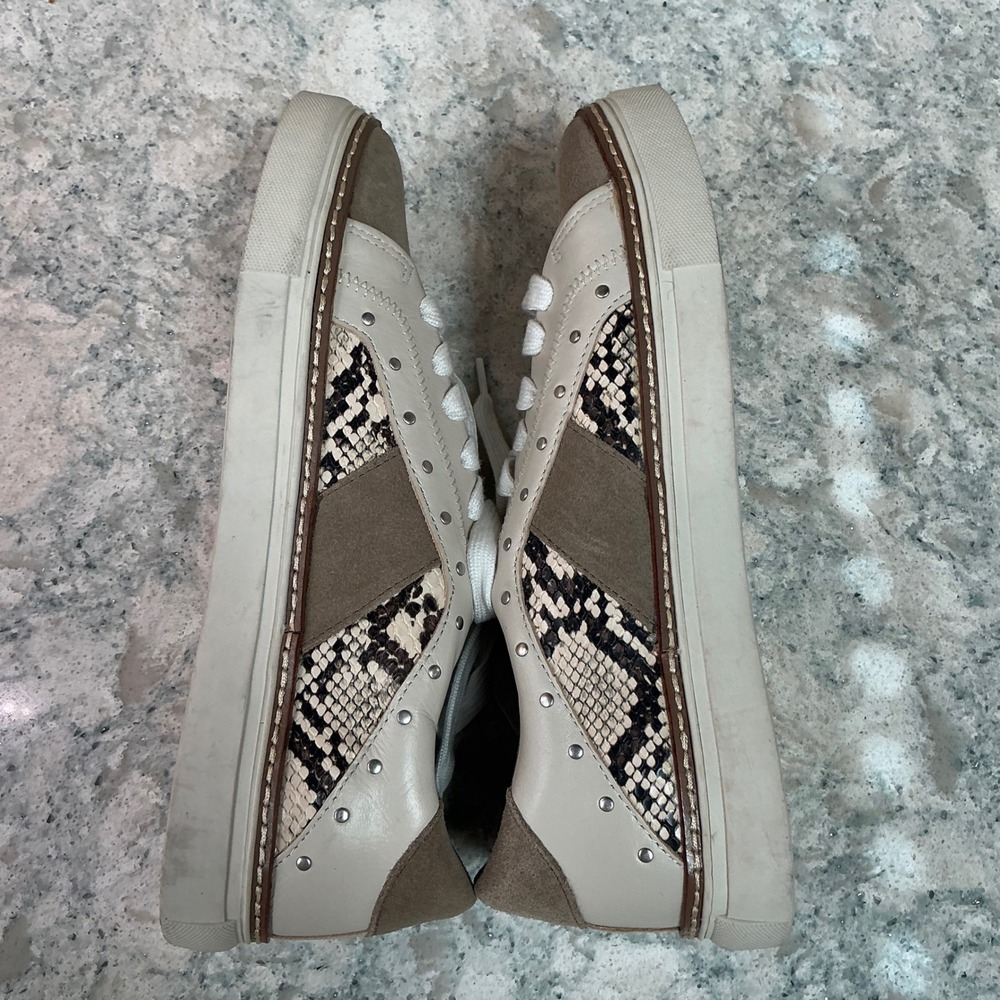 Crown Vintage Sneaker Low Top 8.5 Cream Olive Snakeskin Studded Suede Leather - Picture 9 of 9